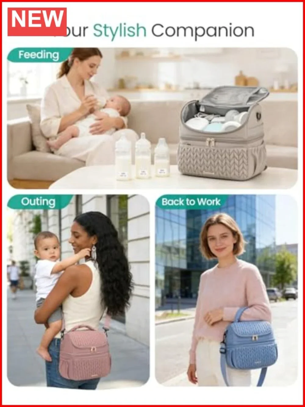 12L Breastmilk Cooler Bag Insulated Double Deck Bottle Bag
